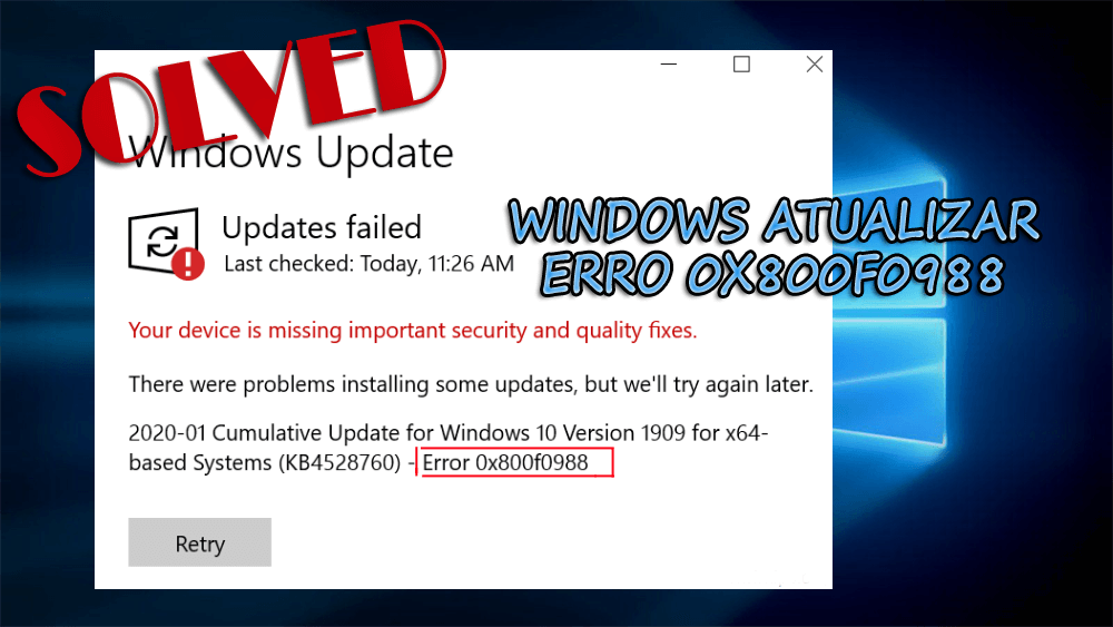 erro de atualização do Windows 0x800f0988