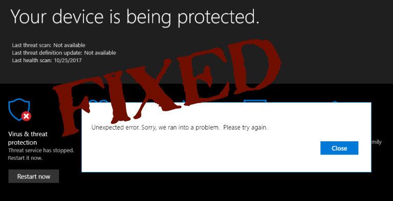 se livrar do Microsoft Defender Threat Service parou de erro