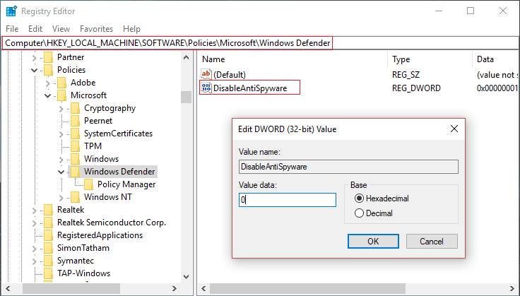 Windows Defender obter desabilitado