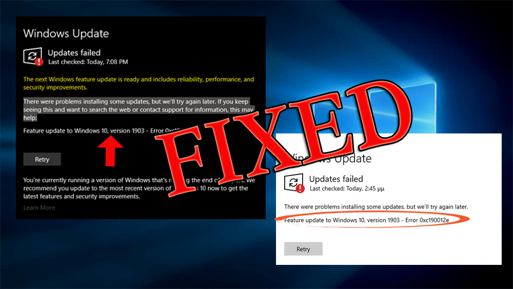 erro de atualização do Windows 10 0xc190012e