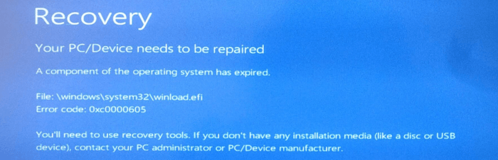 Código de erro do Windows 0xc0000605