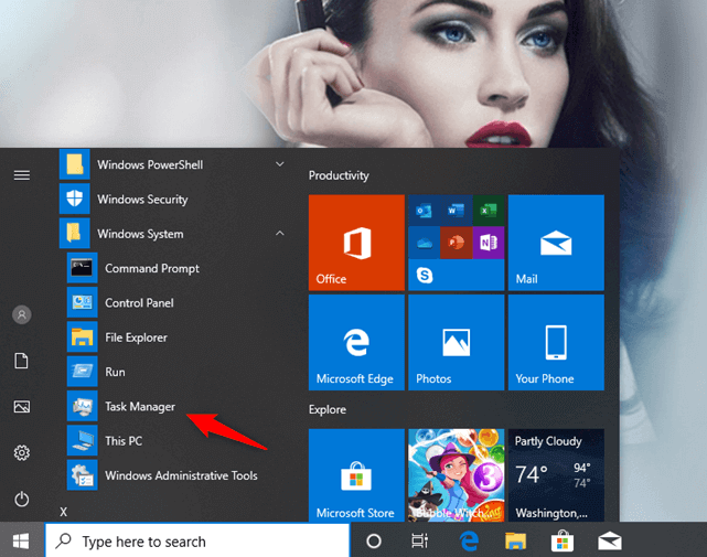 Abra o gerenciador de tarefas no Windows 10