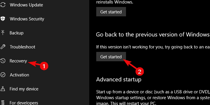 Voltar para a versão anterior do Windows 10
