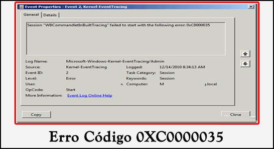 Erro Código 0XC0000035
