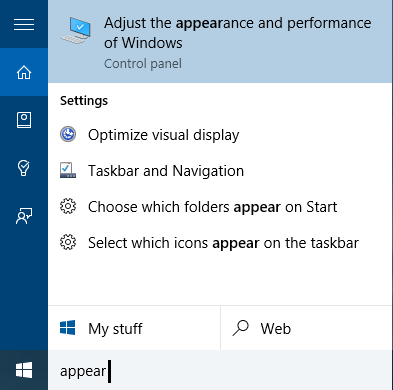 Ajustar aparência e desempenho do Windows