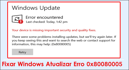 Erro de atualização do Windows 0x80080005