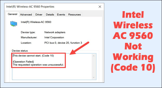 Intel Wireless AC 9560 não funciona (Código 10)