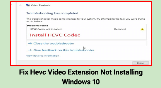 não é possível instalar a extensão de vídeo HEVC