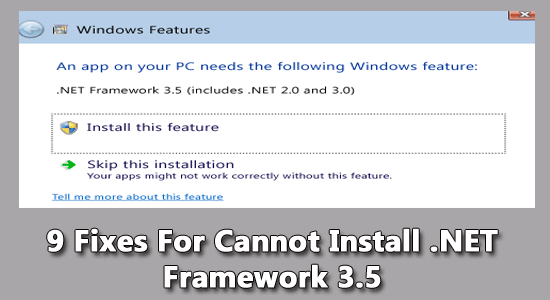 Erro de instalação do .NET Framework 3.5